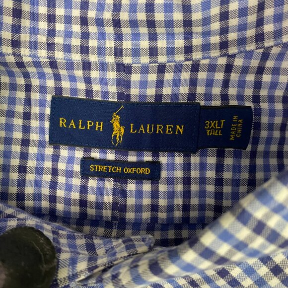Ralph Lauren Stretch Oxford Shirt Men's 3XLT Blue White Gingham Check Polo Plaid - Picture 6 of 12
